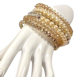 Memory Wire Bracelet OS Mixed Beads Eclectic Boho Gypsy Artsy Summer Beach Gift